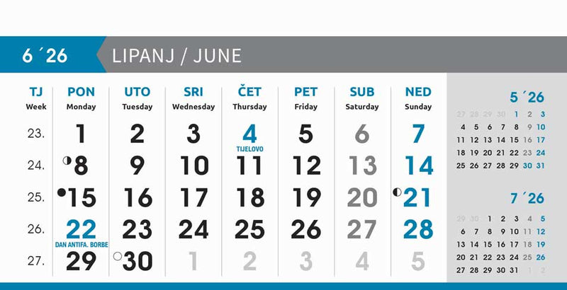 Reklamni stolni kalendar čestitka - poslovni sivo-plavi