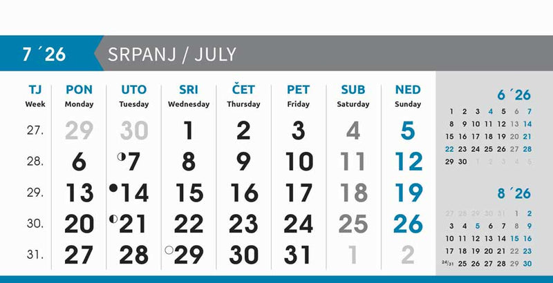 Reklamni stolni kalendar čestitka - poslovni sivo-plavi