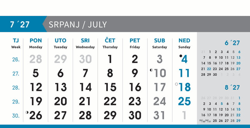 Reklamni stolni kalendar čestitka - poslovni sivo-plavi