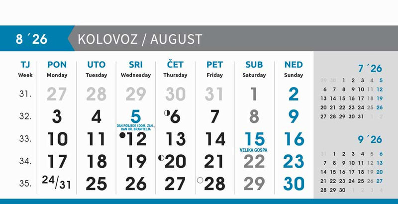 Reklamni stolni kalendar čestitka - poslovni sivo-plavi