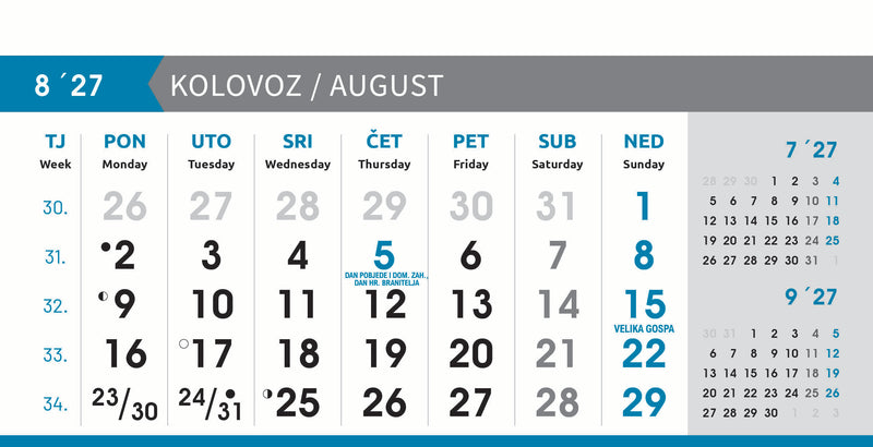Reklamni stolni kalendar čestitka - poslovni sivo-plavi
