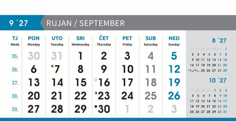 Reklamni stolni kalendar čestitka - poslovni sivo-plavi