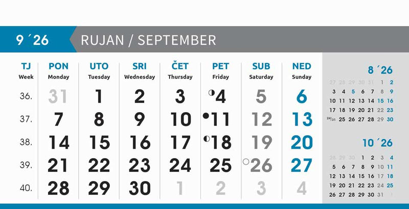 Reklamni stolni kalendar čestitka - poslovni sivo-plavi