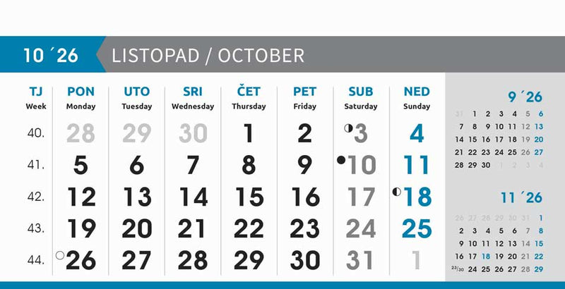 Reklamni stolni kalendar čestitka - poslovni sivo-plavi