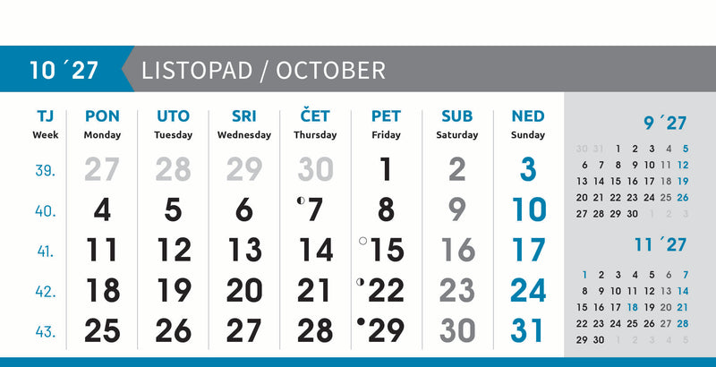 Reklamni stolni kalendar čestitka - poslovni sivo-plavi