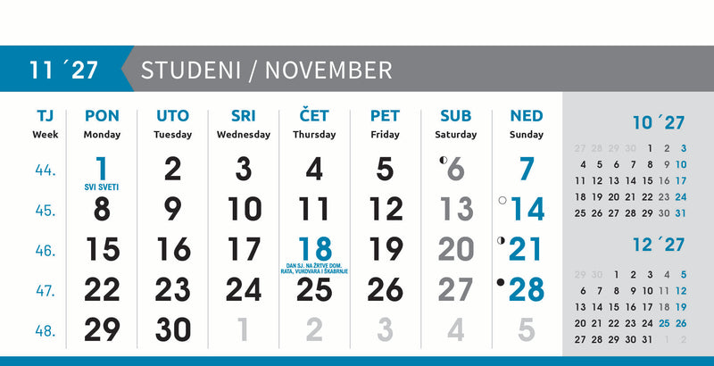 Reklamni stolni kalendar čestitka - poslovni sivo-plavi
