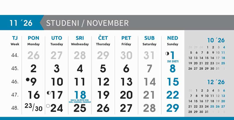 Reklamni stolni kalendar čestitka - poslovni sivo-plavi