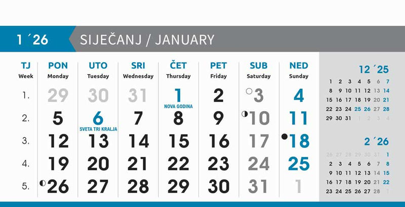 Reklamni stolni kalendar čestitka - poslovni sivo-plavi