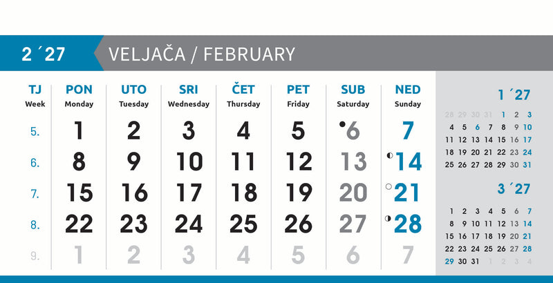 Reklamni stolni kalendar čestitka - poslovni sivo-plavi