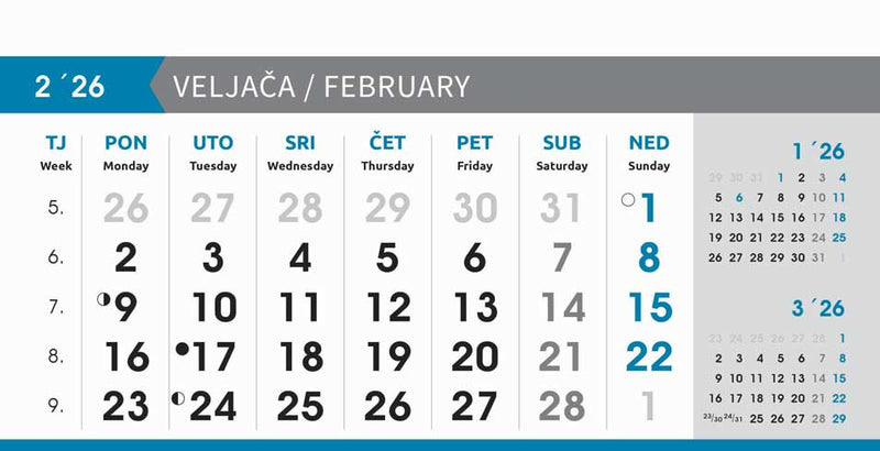 Reklamni stolni kalendar čestitka - poslovni sivo-plavi