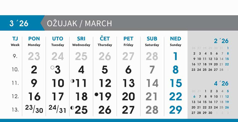 Reklamni stolni kalendar čestitka - poslovni sivo-plavi