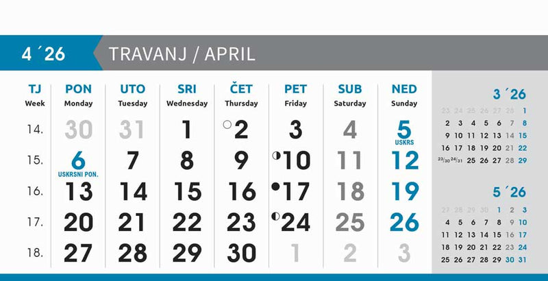 Reklamni stolni kalendar čestitka - poslovni sivo-plavi