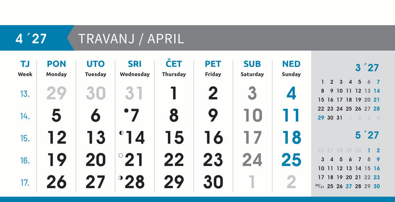 Reklamni stolni kalendar čestitka - poslovni sivo-plavi