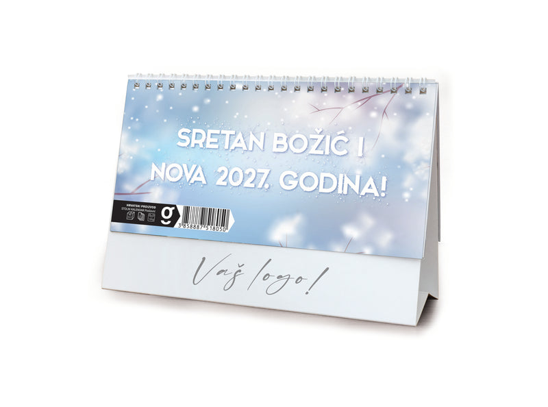 Reklamni stolni kalendar čestitka - poslovni sivo-plavi