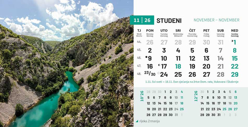 Stolni kalendar čestitka - priroda Hrvatske