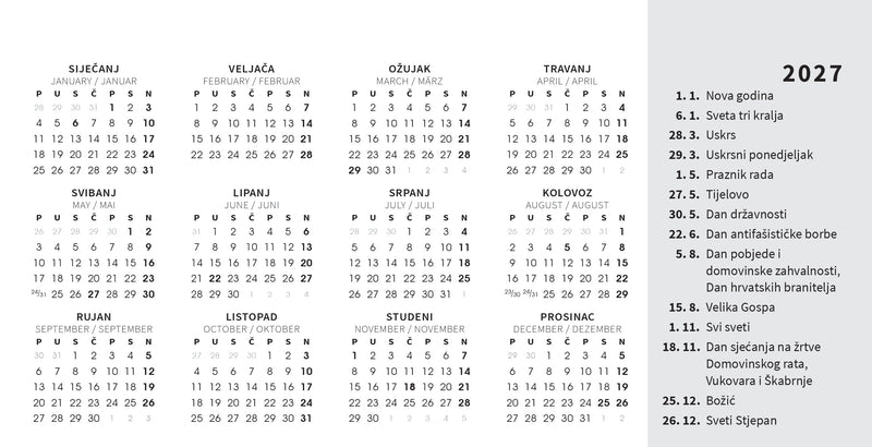 Stolni kalendar čestitka - priroda Hrvatske