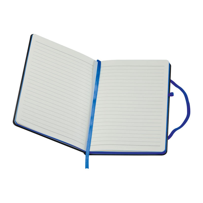 Promotivni A5 notes s koricama od PVC-a i obojanim rubom, plave boje | Reklamni pokloni