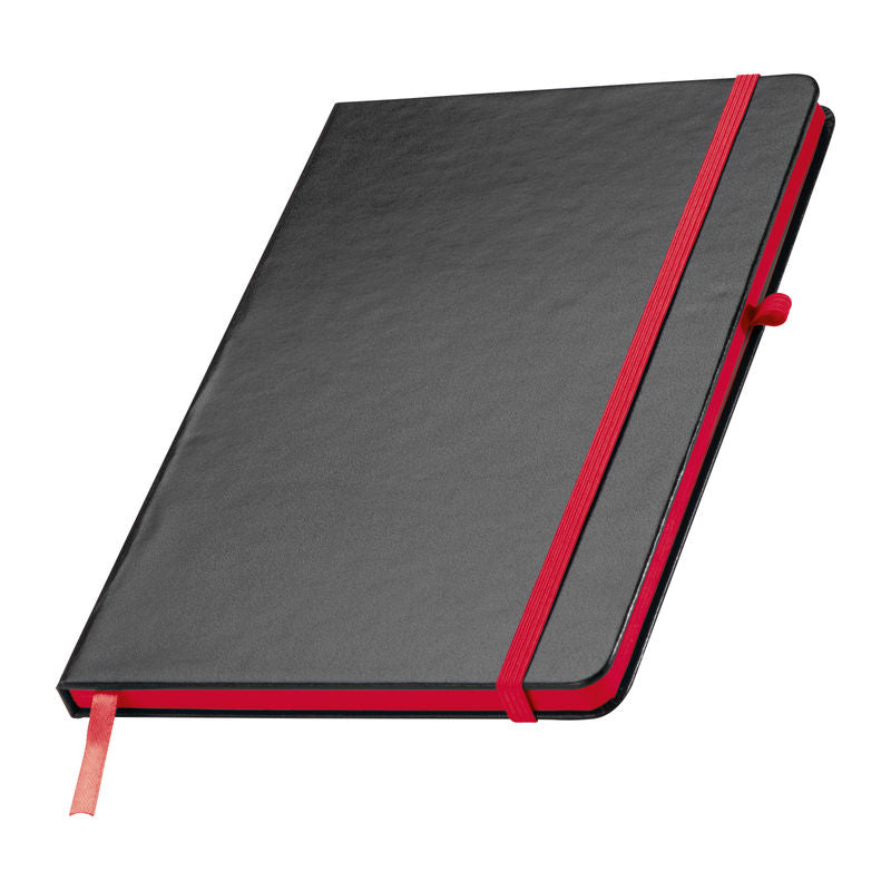 Promotivni A5 notes s koricama od PVC-a i obojanim rubom, crvene boje | Poslovni pokloni