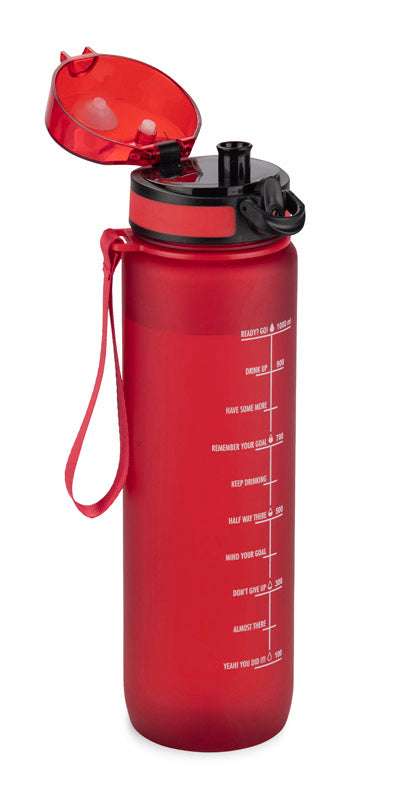 Reklamna sportska motivacijska boca za vodu 1000ml, crvene boje | Promo pokloni