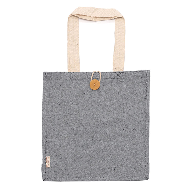 Čvrsta eko vrećica za kupovinu od recikliranog pamuka s unutarnjim džepom i gumbom za zatvaranje