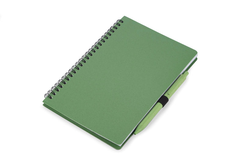 Spiralni eko A5 notes s kemijskom olovkom od vlakana slame