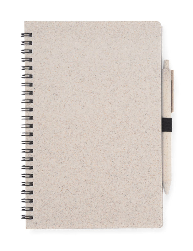 Spiralni eko A5 notes s kemijskom olovkom od vlakana slame