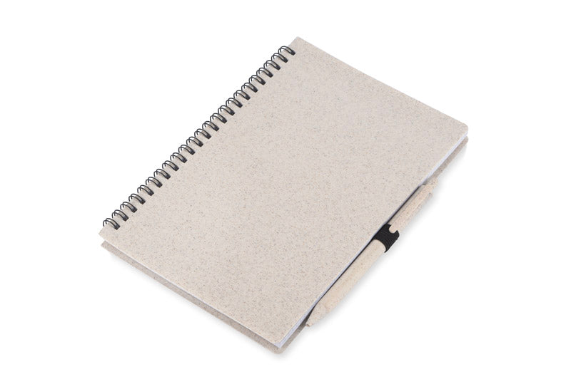 Spiralni eko A5 notes s kemijskom olovkom od vlakana slame