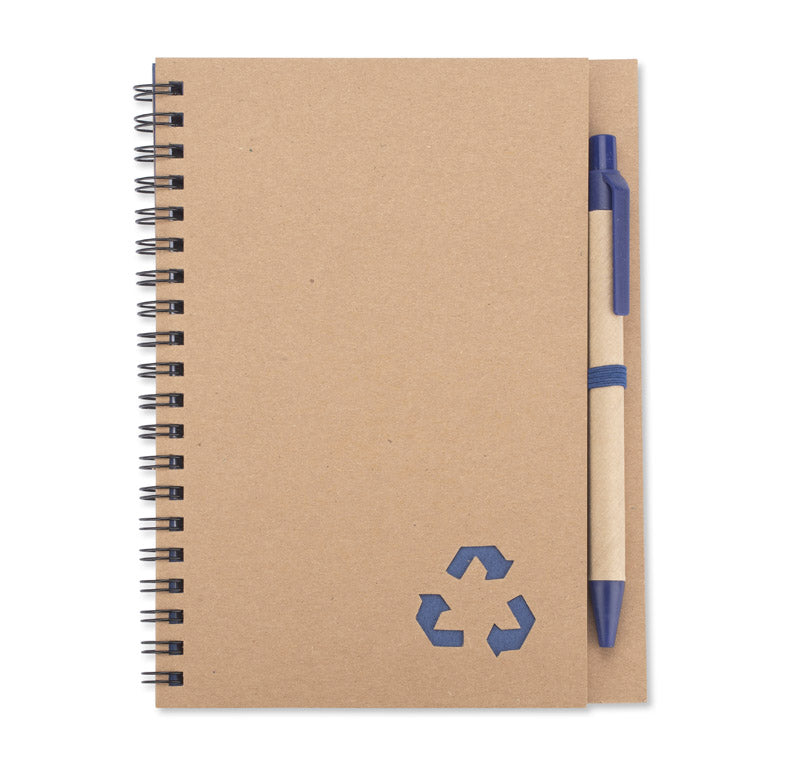 Spiralni eko A5 notes s kartonskim omotom i kemijskom olovkom