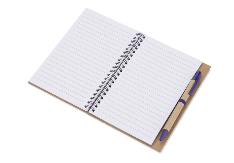 Spiralni eko A5 notes s kartonskim omotom i kemijskom olovkom