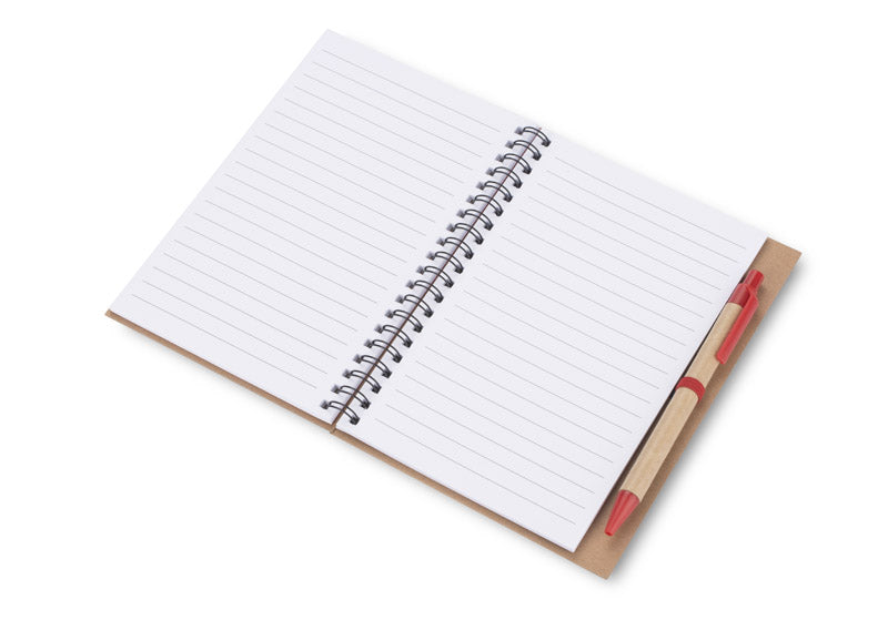 Spiralni eko A5 notes s kartonskim omotom i kemijskom olovkom