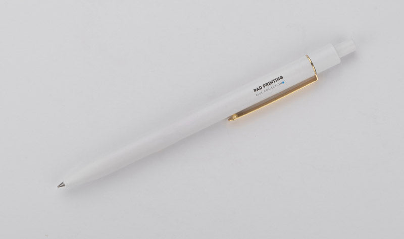 Promotivna elegantna mat kemijska olovka sa zlatnom kopčom, bijele boje s tiskom | Poslovni pokloni