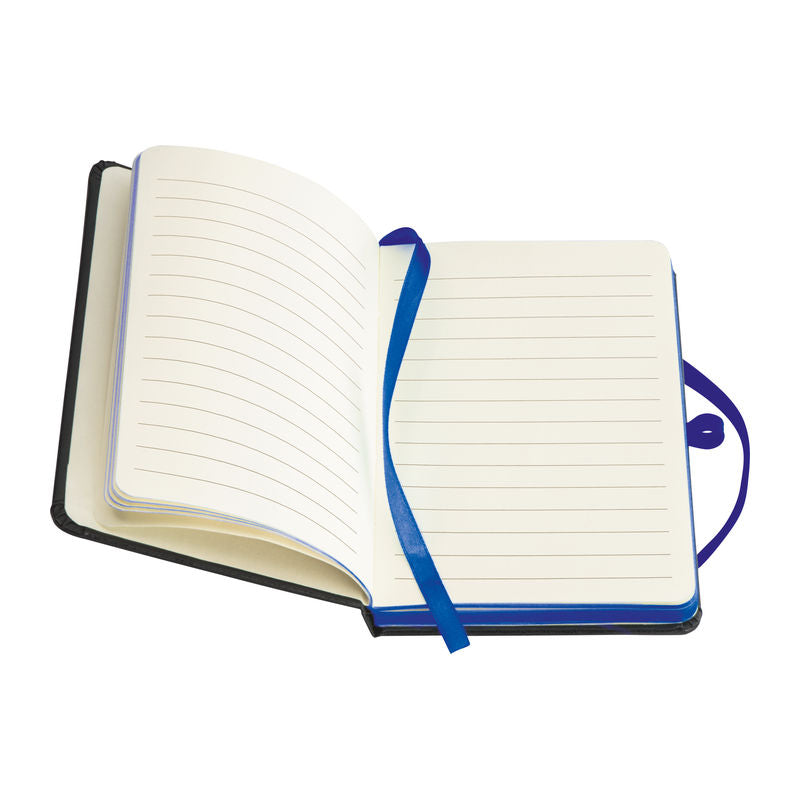 Promotivni A6 notes s koricama od PU-a i obojanim rubom, plave boje | Reklamni pokloni