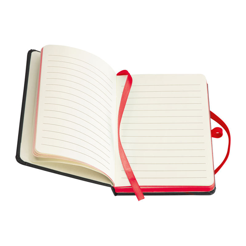 Promotivni A6 notes s koricama od PU-a i obojanim rubom, crvene boje | Reklamni pokloni