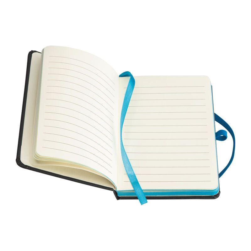 Reklamni A6 notes s koricama od PU-a i obojanim rubom, tirkizne boje | Poslovni pokloni