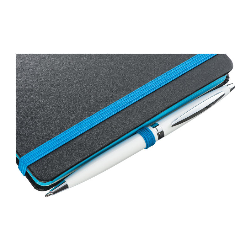 Promotivni A6 notes s koricama od PU-a i obojanim rubom, tirkizne boje | Reklamni pokloni