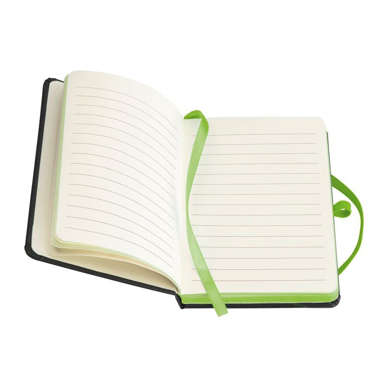 Promotivni A6 notes s koricama od PU-a i obojanim rubom, zelene boje | Reklamni pokloni