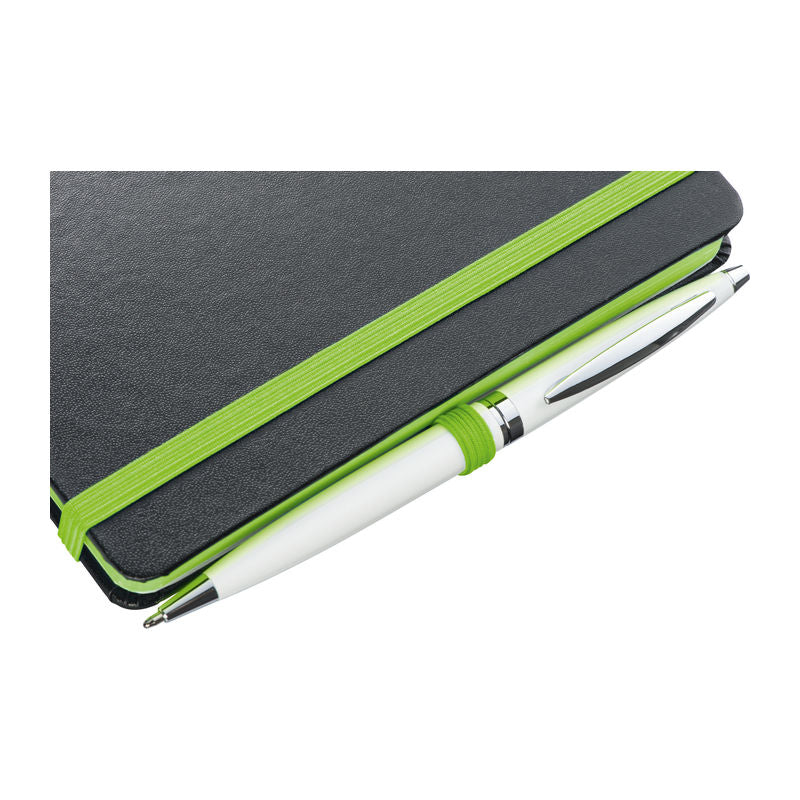 Promidžbeni A6 notes s koricama od PU-a i obojanim rubom, zelene boje | Poslovni pokloni