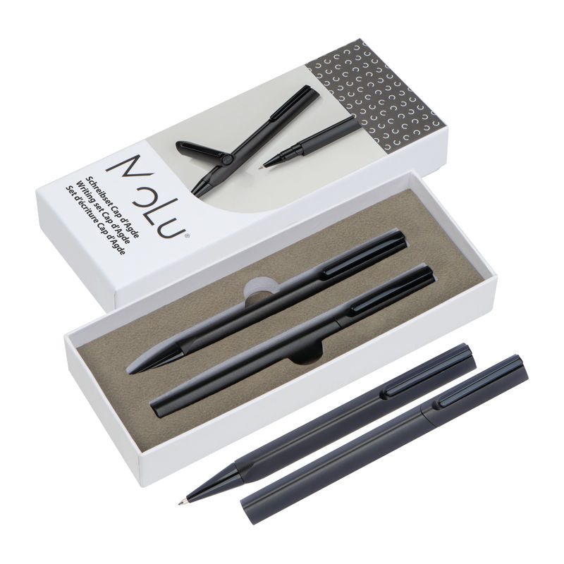 Promotivni set za pisanje od nehrđajućeg čelika Cap d'Agde (MoLu), crne boje | Poslovni pokloni