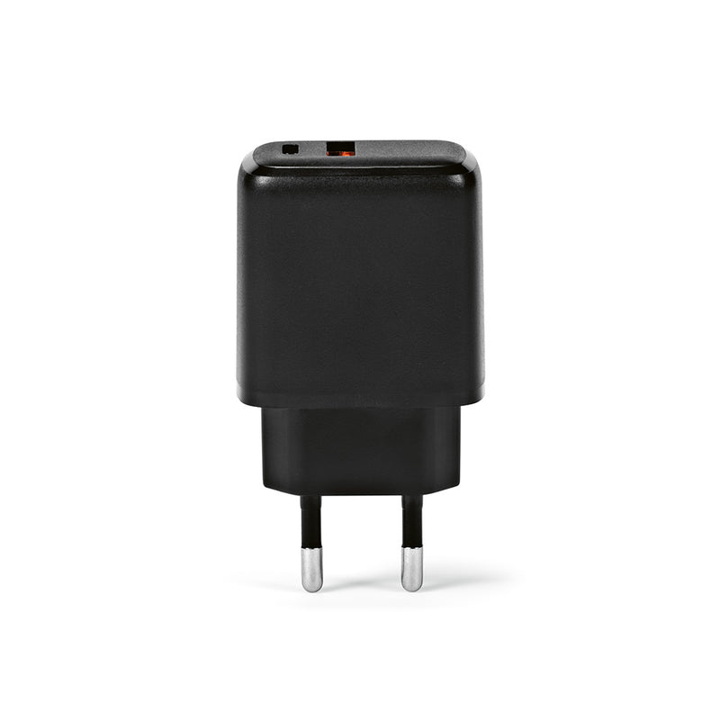 Reklamni zidni punjač izrađen od reciklirane plastike, crna boja | Poslovni pokloni