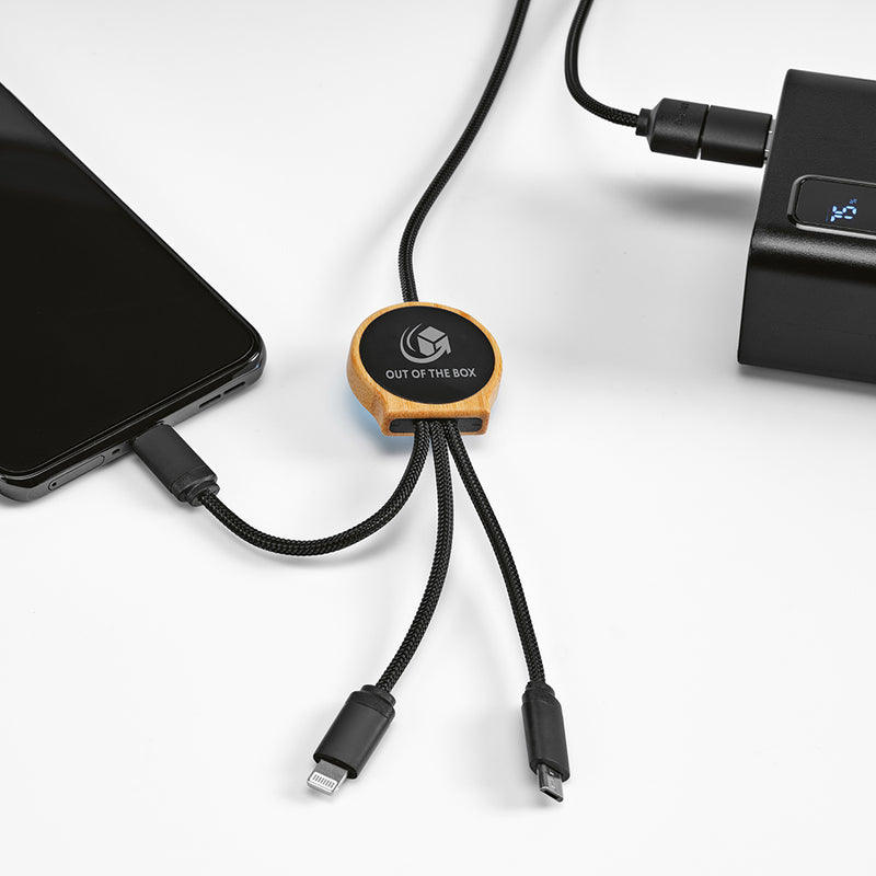 Reklamni 5-u-1 brzi punjač izrađen od recikliranog poliestera, crna boja | Promidžbeni pokloni