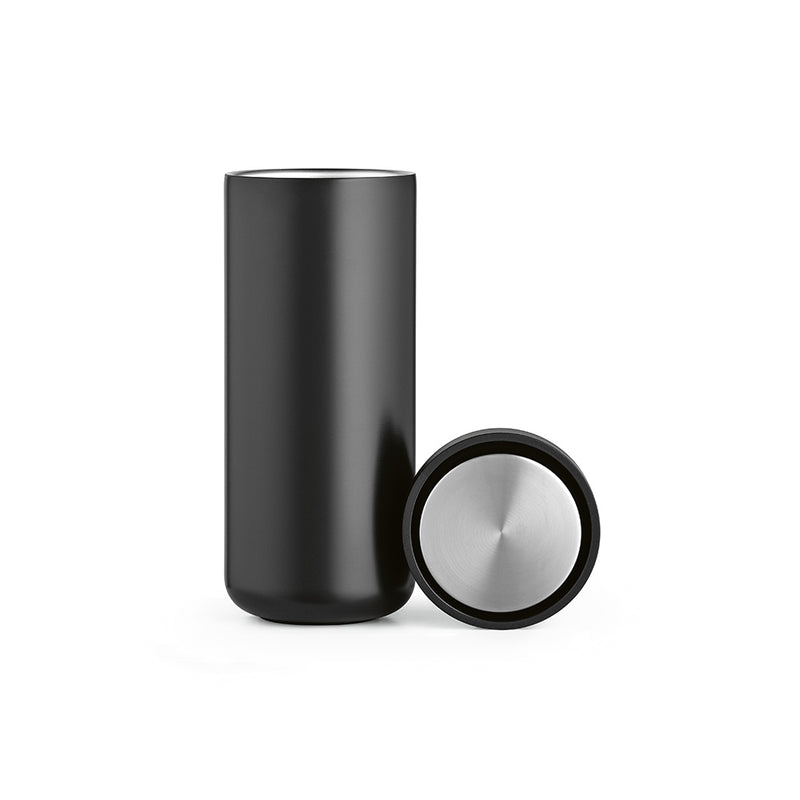 Reklamna putna šalica od recikliranog nehrđajućeg čelika, crna boja | Promidžbeni pokloni