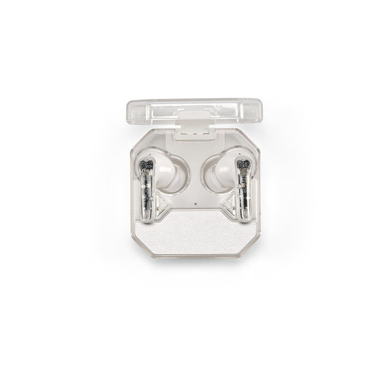 Promotivne slušalice od reciklirane plastike s prozirnim dizajnom, bijela boja | Reklamni pokloni