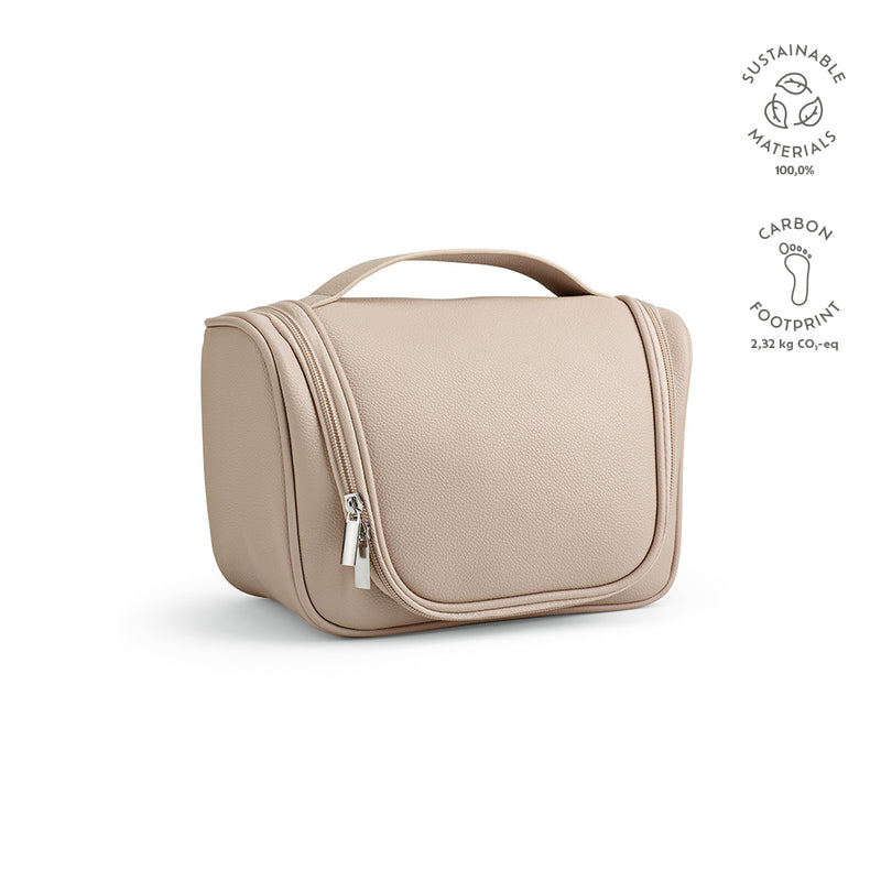 Promotivna viseća toaletna torbica od reciklirane kože, bež boja | Poslovni pokloni