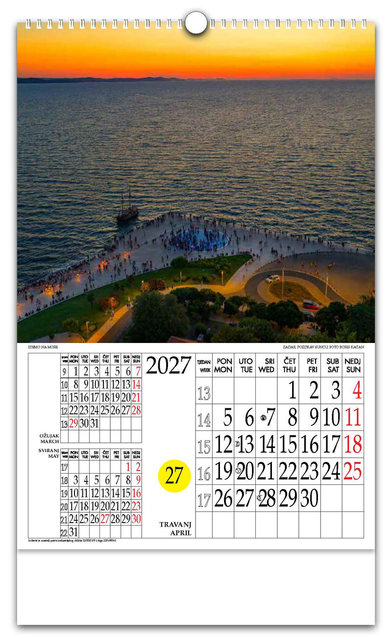 Jedinstveni promotivni zidni kalendar s rotacijskim krugom Idemo na more