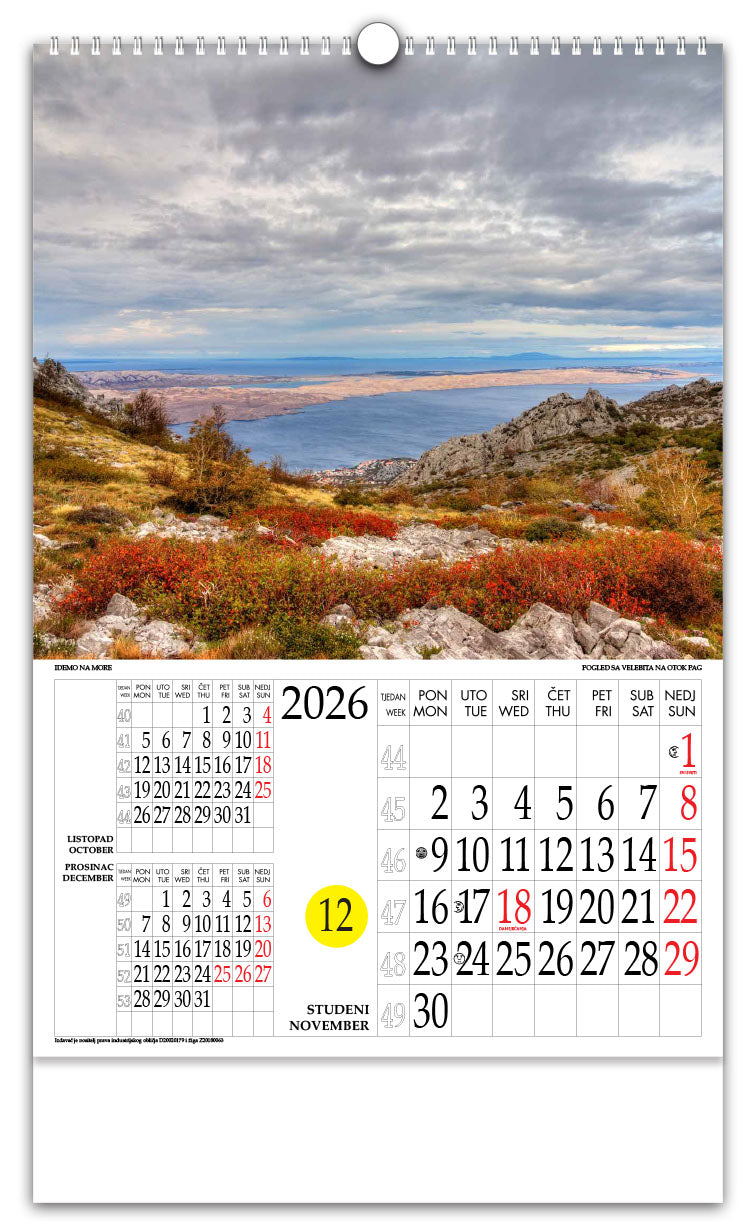 Jedinstveni promotivni zidni kalendar s rotacijskim krugom Idemo na more