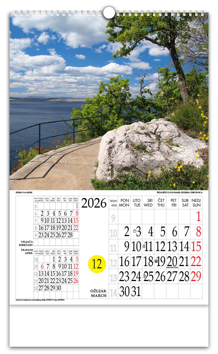 Jedinstveni promotivni zidni kalendar s rotacijskim krugom Idemo na more