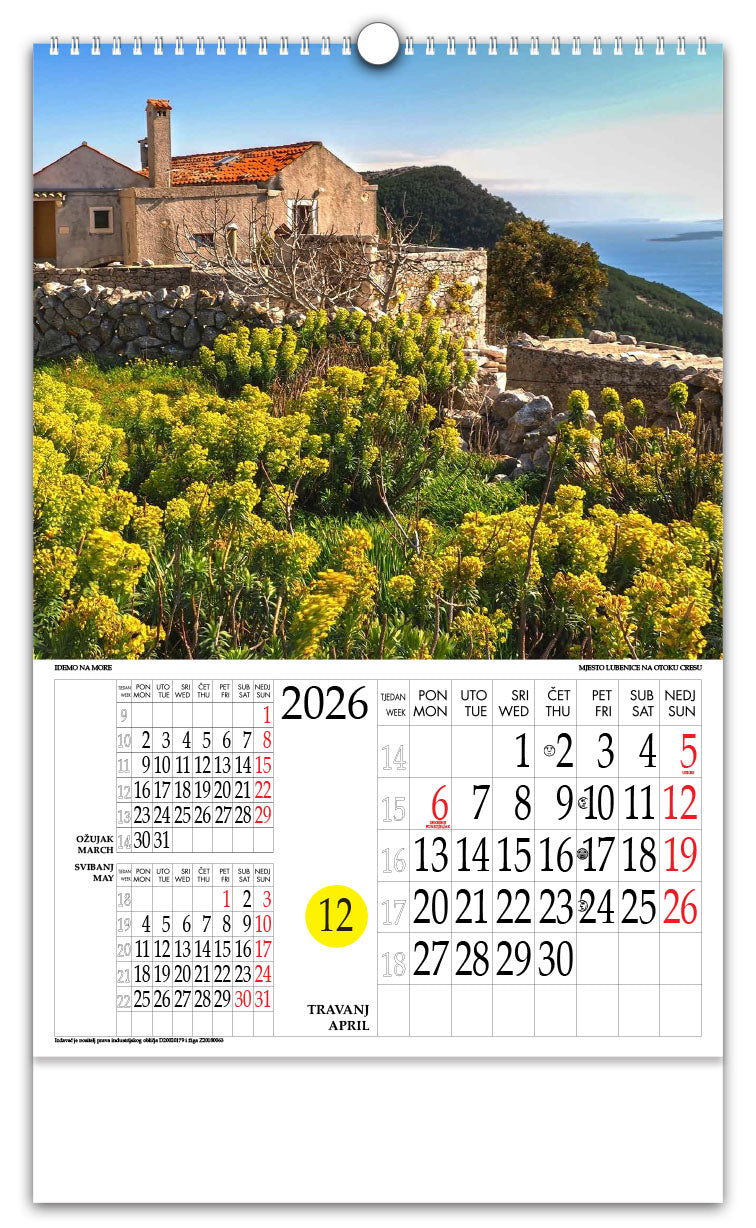 Jedinstveni promotivni zidni kalendar s rotacijskim krugom Idemo na more