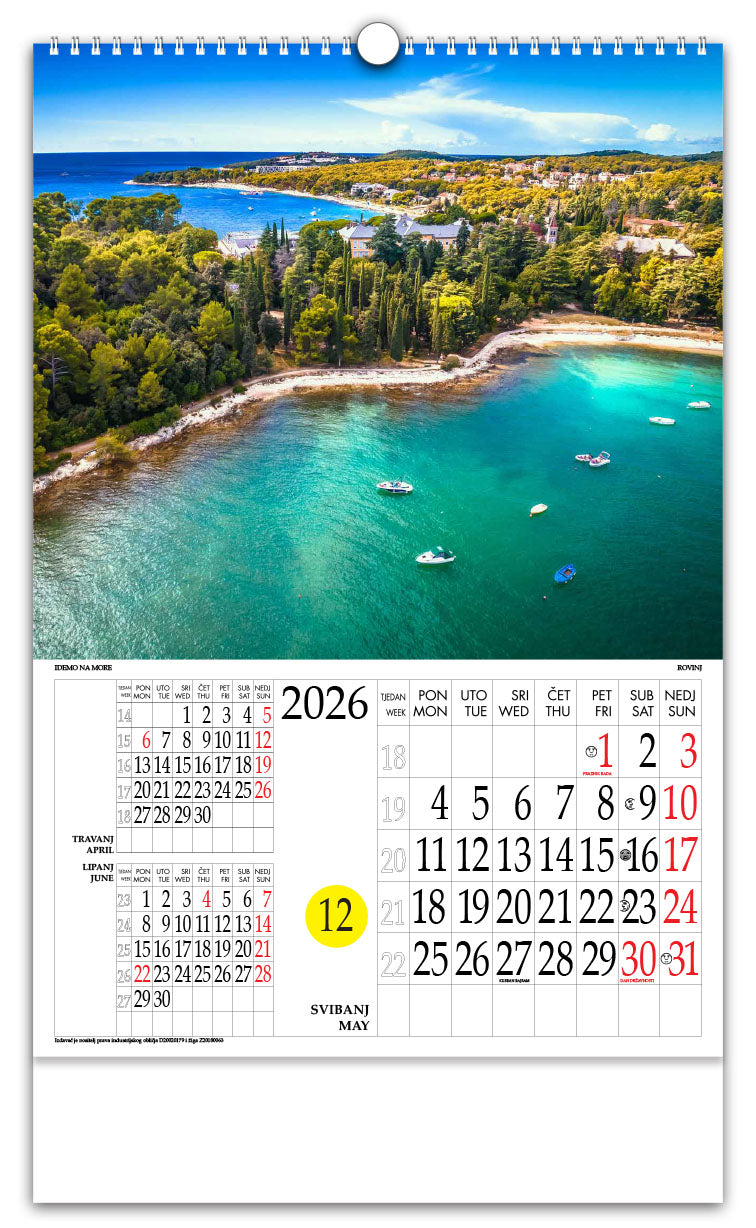 Jedinstveni promotivni zidni kalendar s rotacijskim krugom Idemo na more