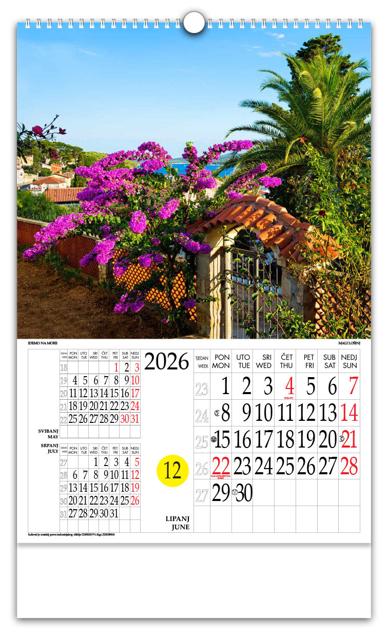 Jedinstveni promotivni zidni kalendar s rotacijskim krugom Idemo na more