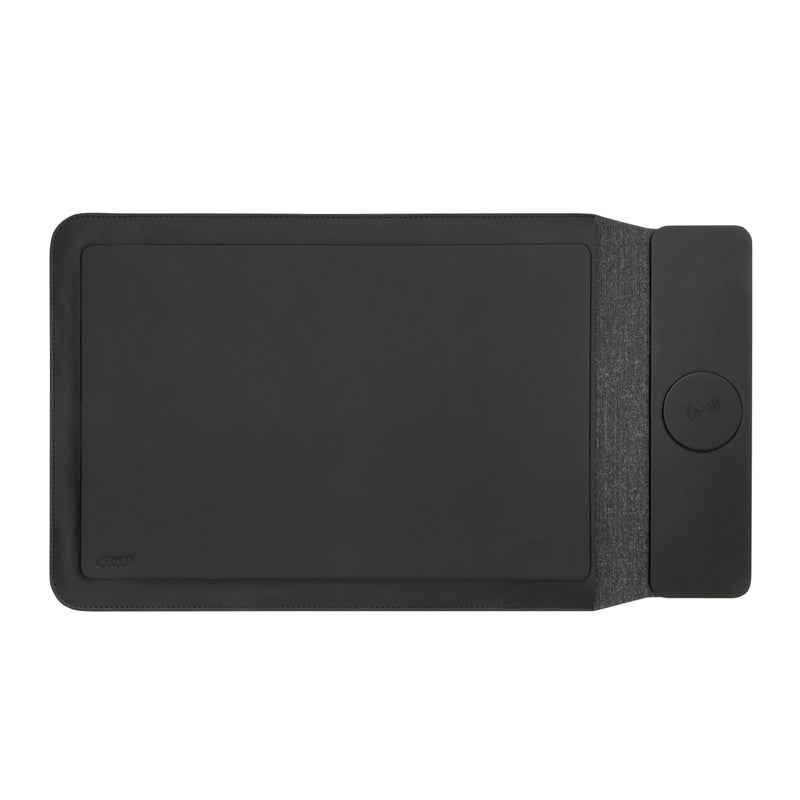 Reklamna reciklirana poliesterska navlaka za laptop s 15W magnetskim bežičnim punjenjem, crne boje | Promidžbeni pokloni